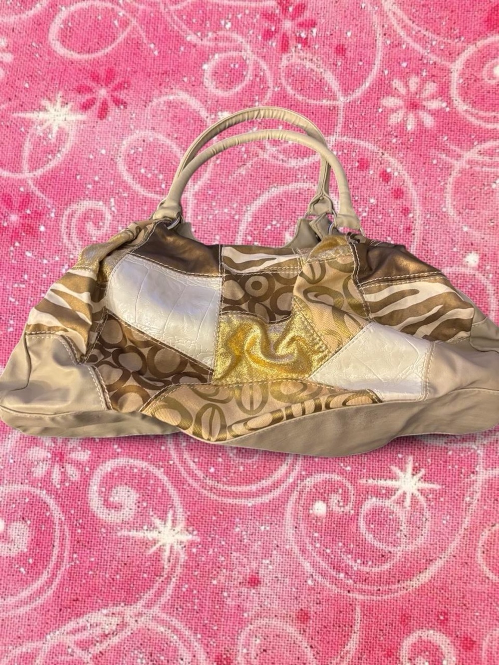 Patchwork Beige and Gold Women’s Shoulder Bag